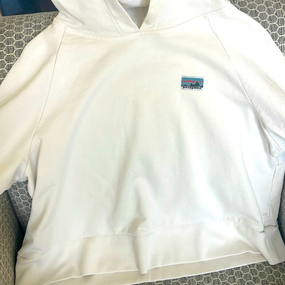 Patagonia ivory, organic cotton cropped hoodie